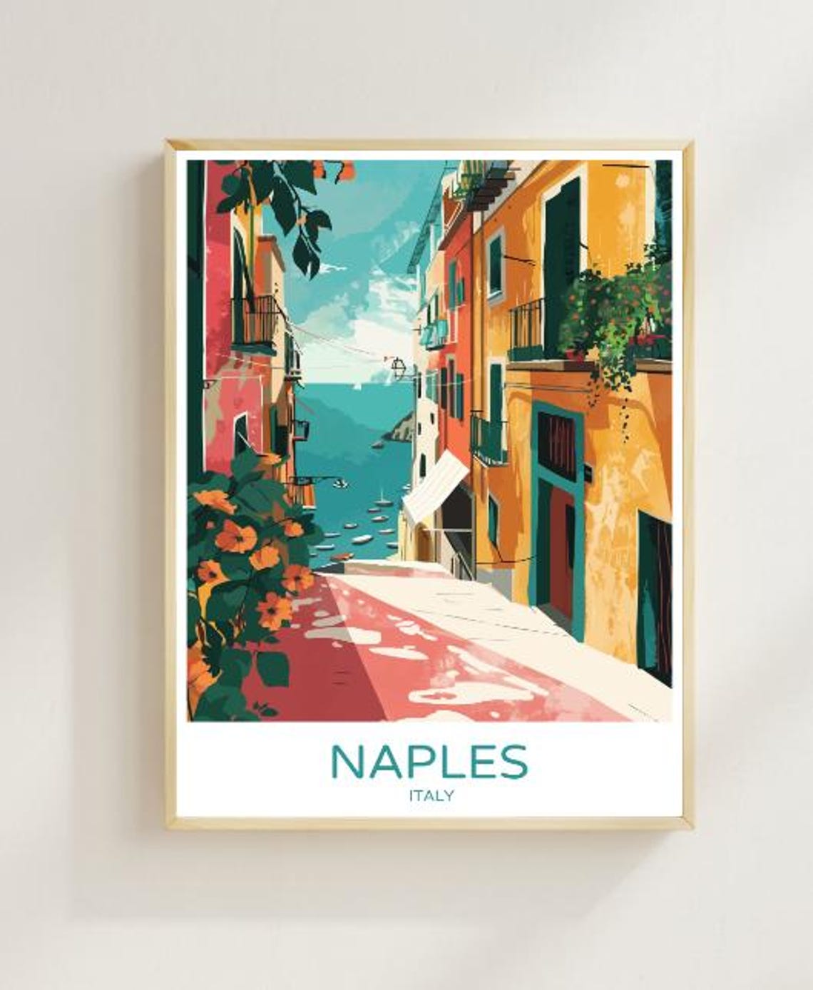 Naples Travel Poster Vibrant Wall Art Of The Bay Historic Cityscapes Italian Travel Print Cultural Decor Pizza Lover Gift Wall Art