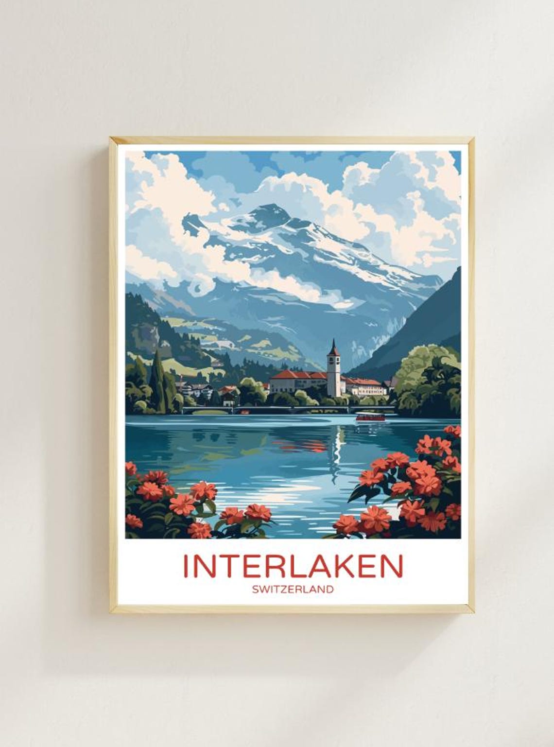 Interlaken Switzerland Alpine Lake Mountains Lakeside Village Poster