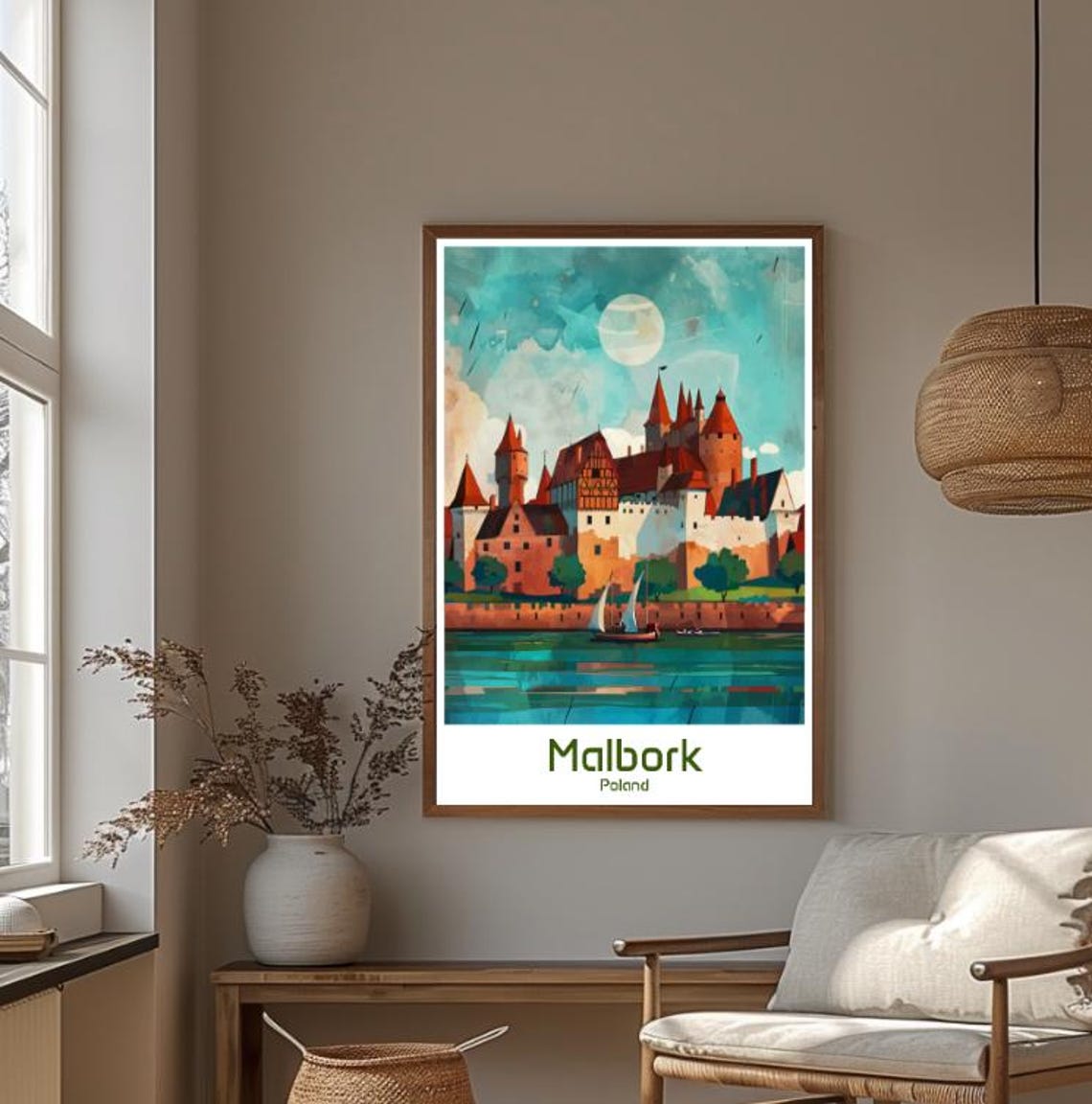 Malbork Poland Moonlit Castle Poster With Red Brick Fortress View - Image 4