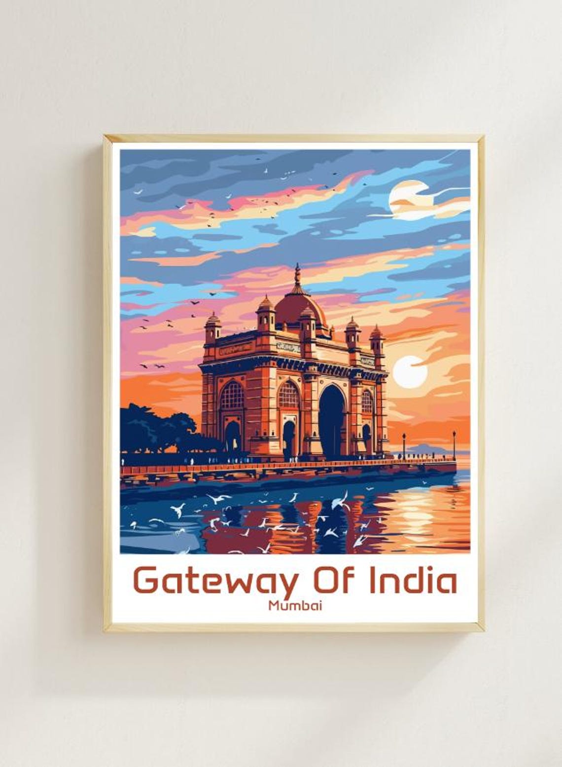 Gateway of India Mumbai Sunset Sky Seagulls Grand Monument Poster