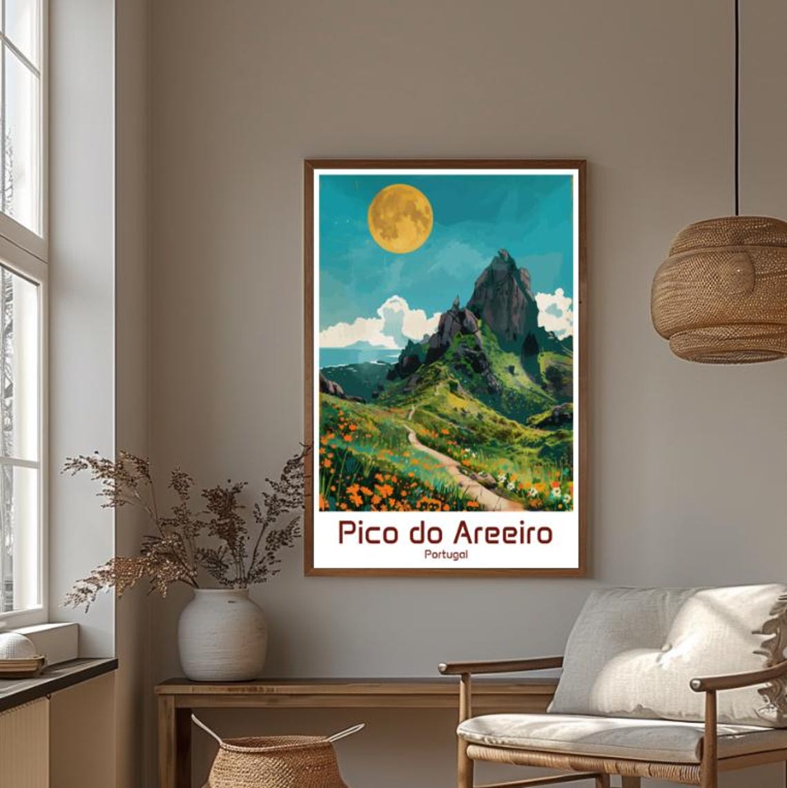 Pico do Areeiro Moonlit Mountain Trail Wildflower Meadow Travel Poster - Image 4