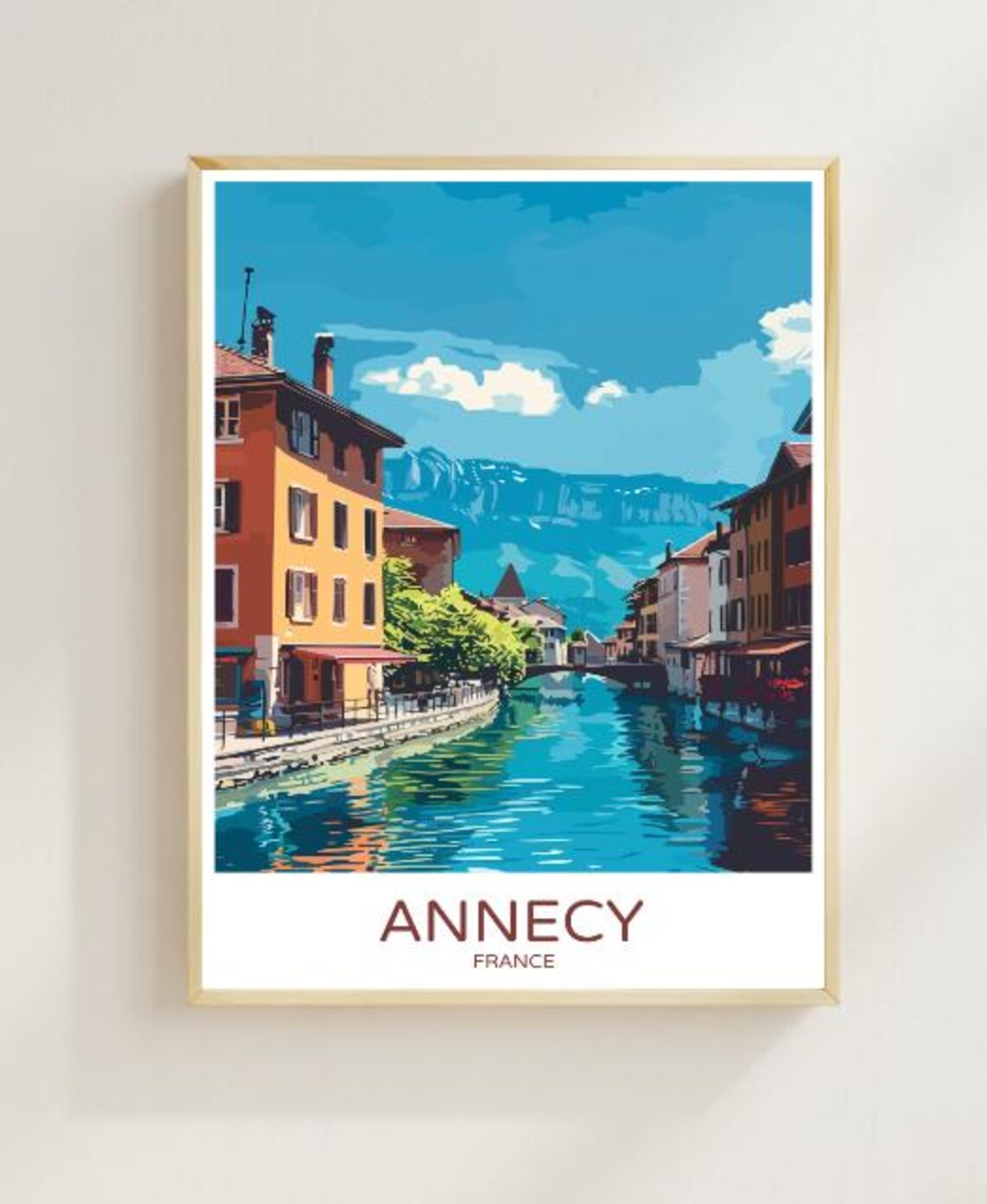 Annecy France Charming Canal And Mountain View Travel Poster
