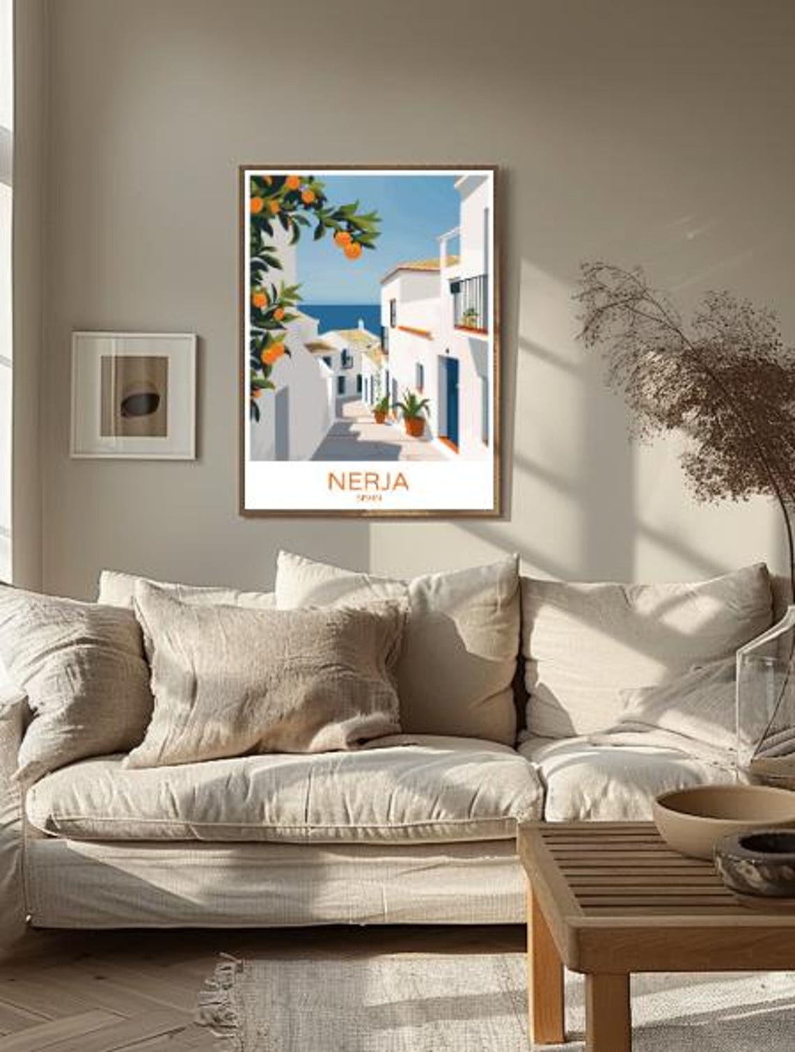 Nerja Spain Whitewashed Alley Orange Tree Mediterranean View Poster - Image 2