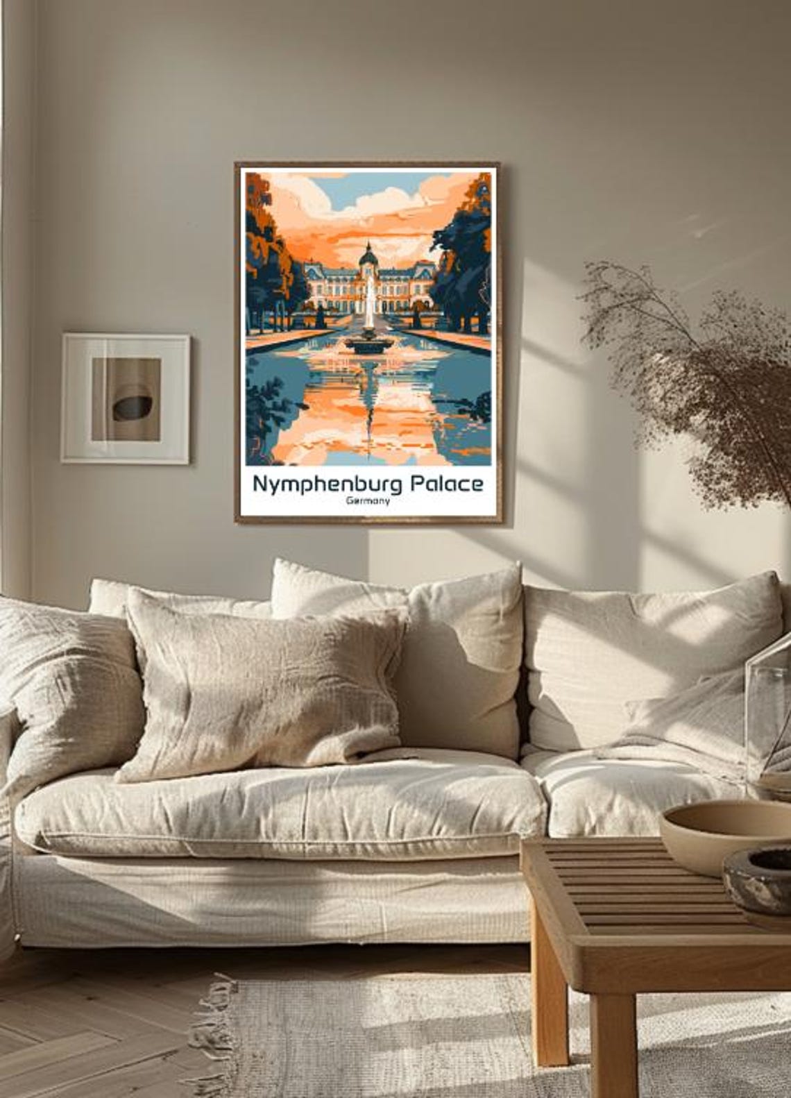 Nymphenburg Palace Munich Sunset Fountain Reflection View Poster - Image 3