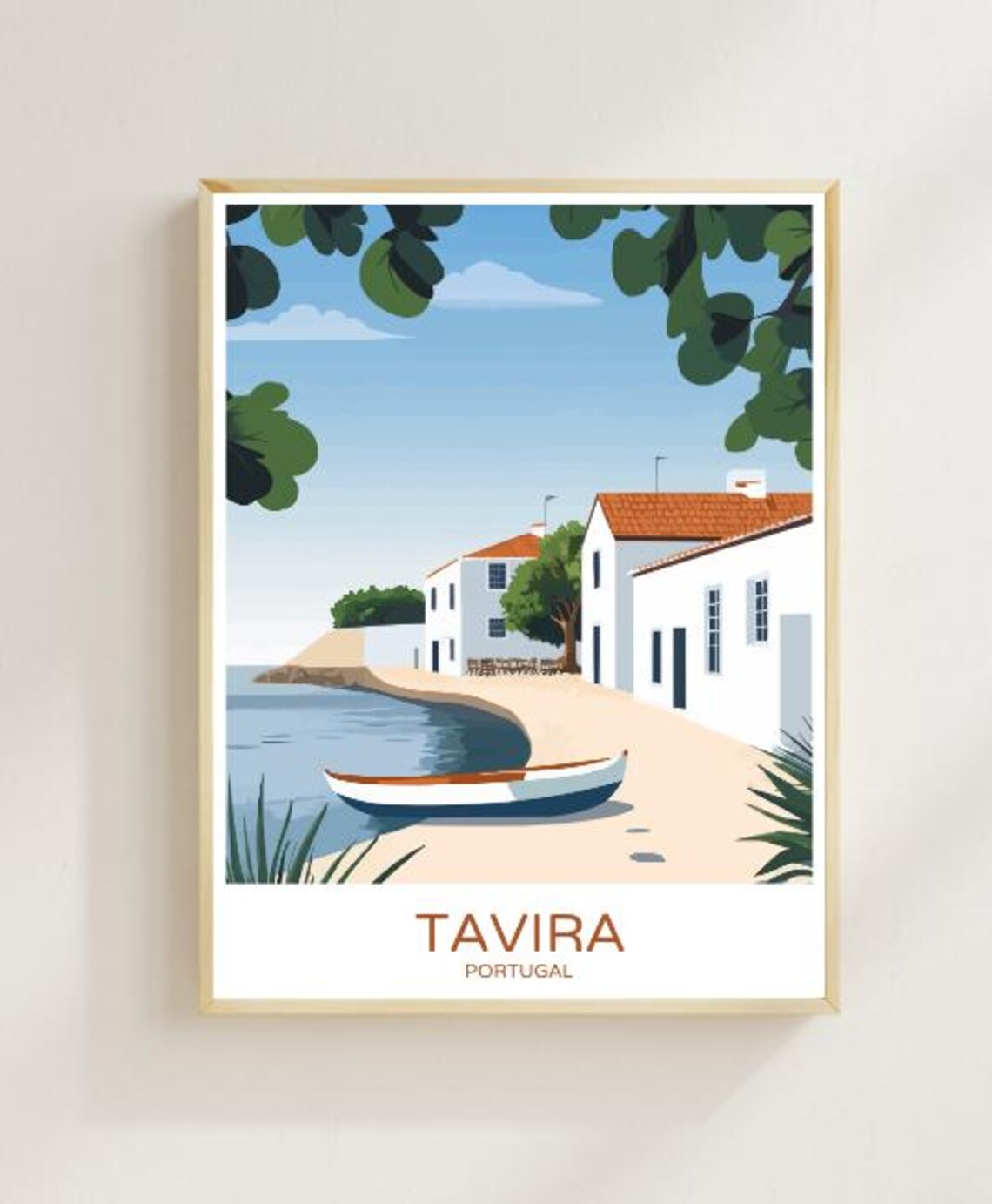 Tavira Portugal Quiet Fishing Village Sandy Beach Wooden Boat Poster