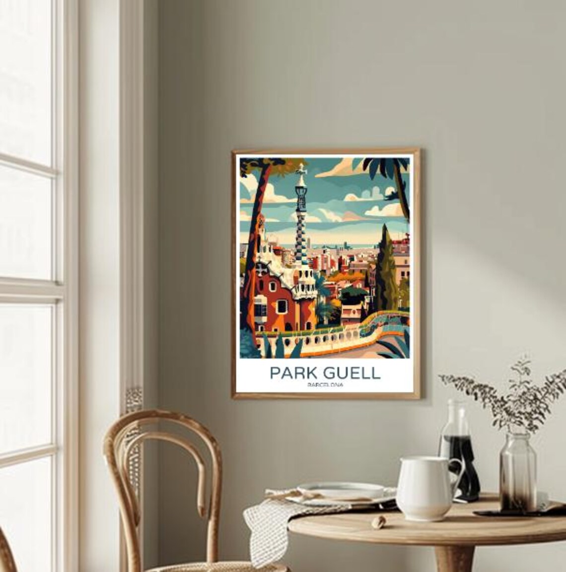 Park Guell Barcelona Poster Gaudi House Terrace And Mosaic Bench - Image 2