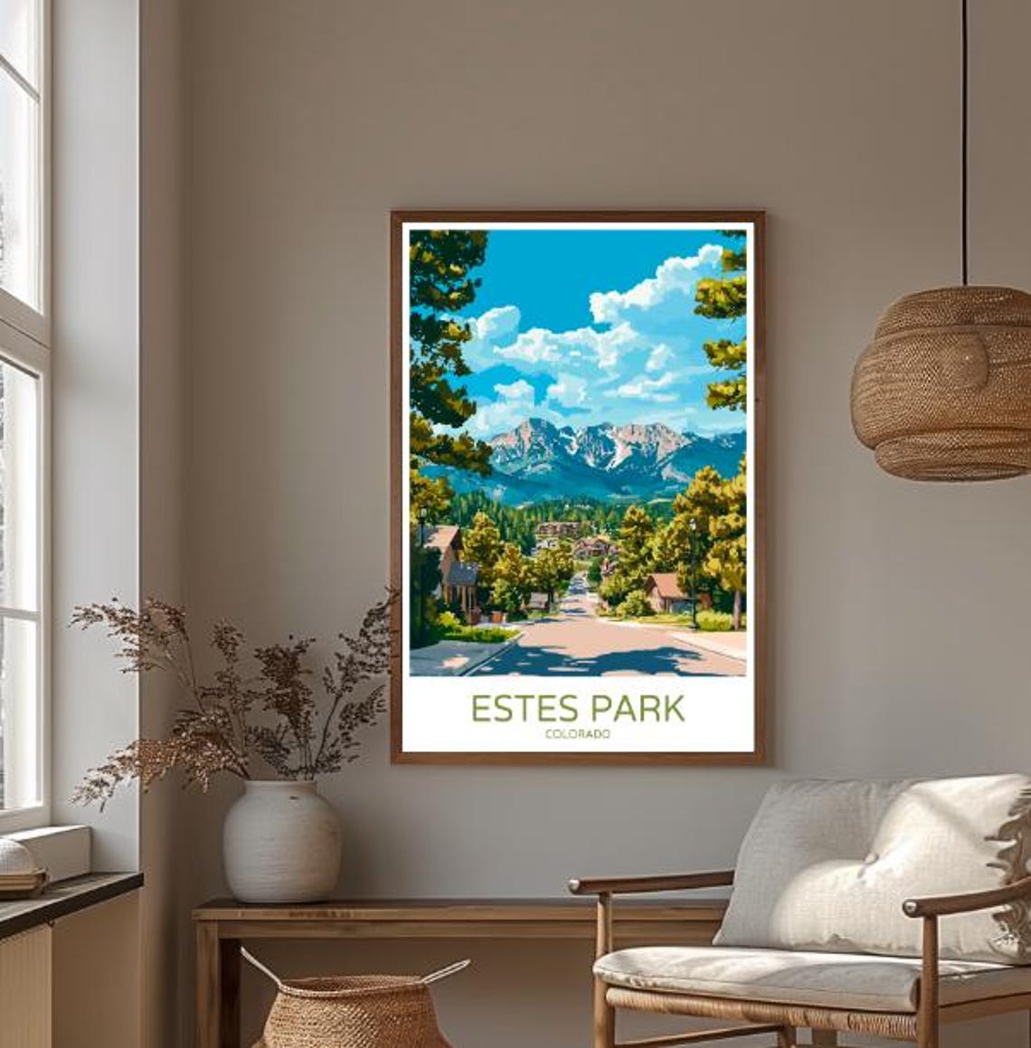 Estes Park Colorado Mountain Town Street Rocky Peak View Poster - Image 3