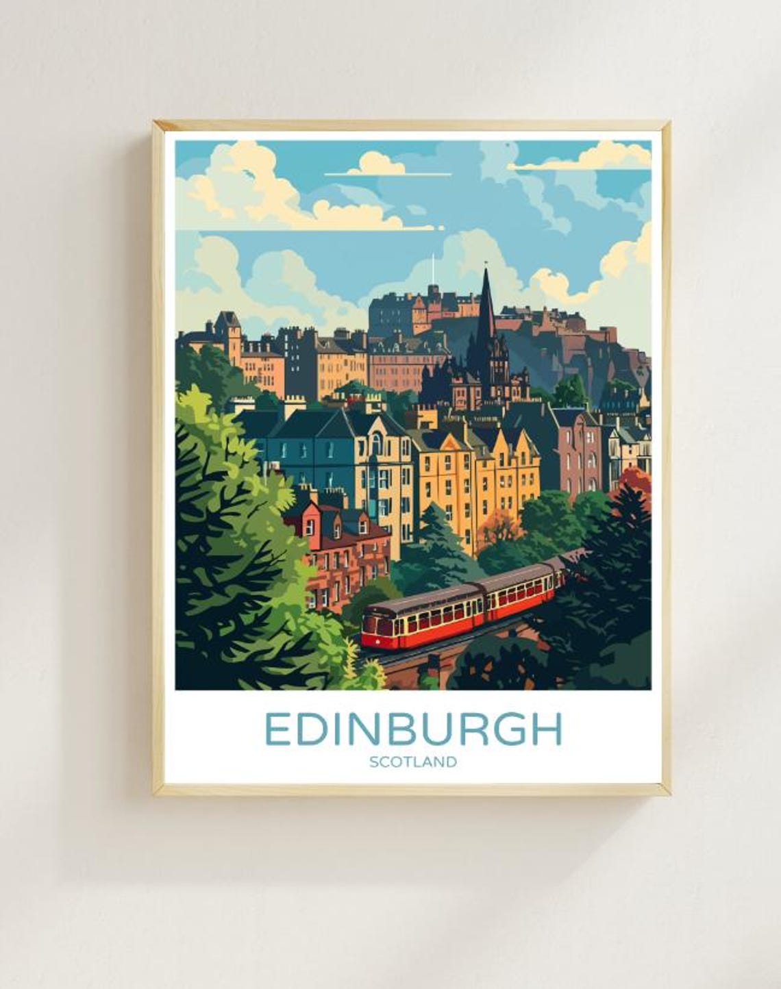 Edinburgh Scotland Historic Old Town Castle Red Train Poster