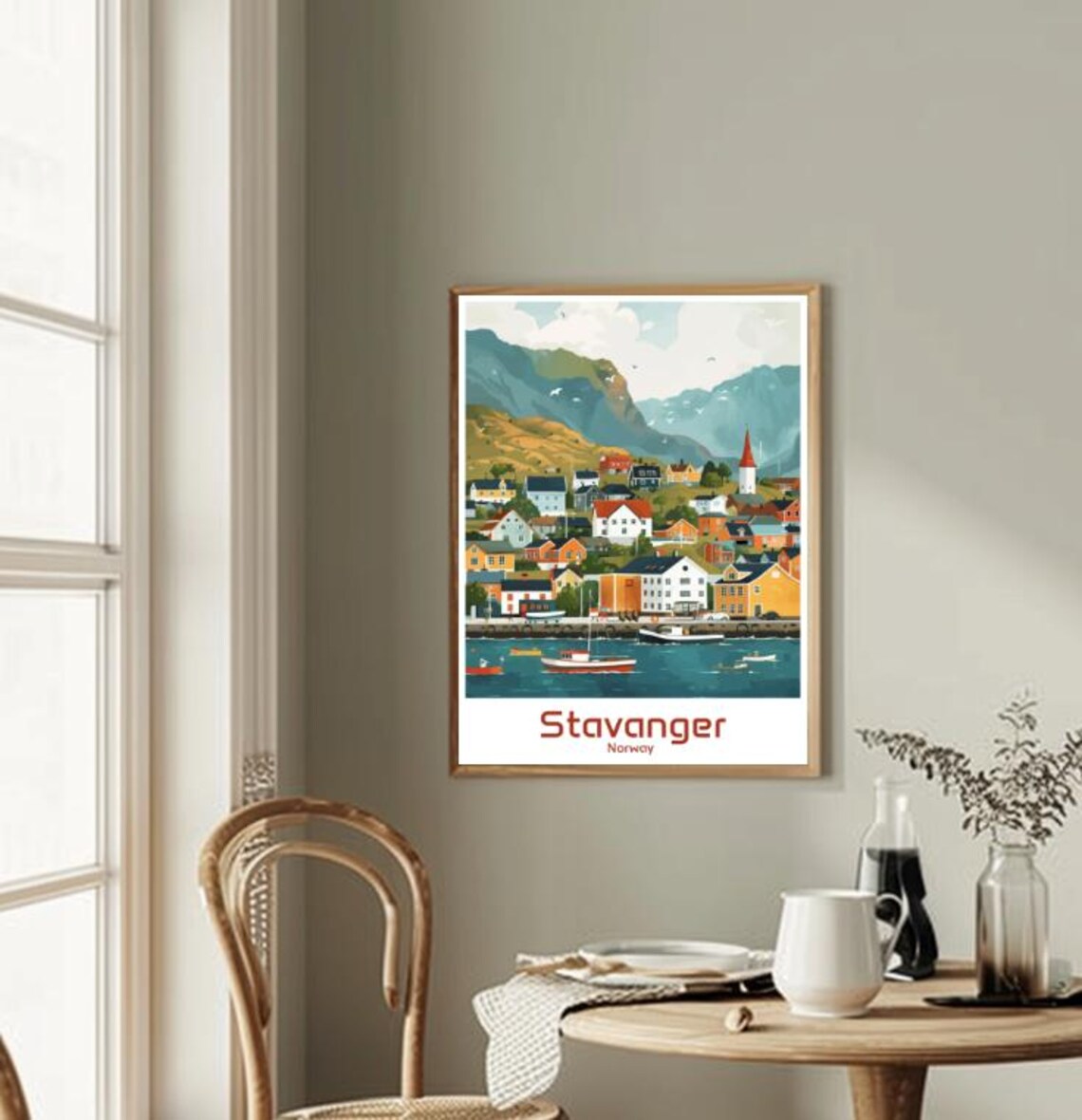Stavanger Norway Harbor Town Boats Colorful Houses Fjord Travel Poster - Image 2