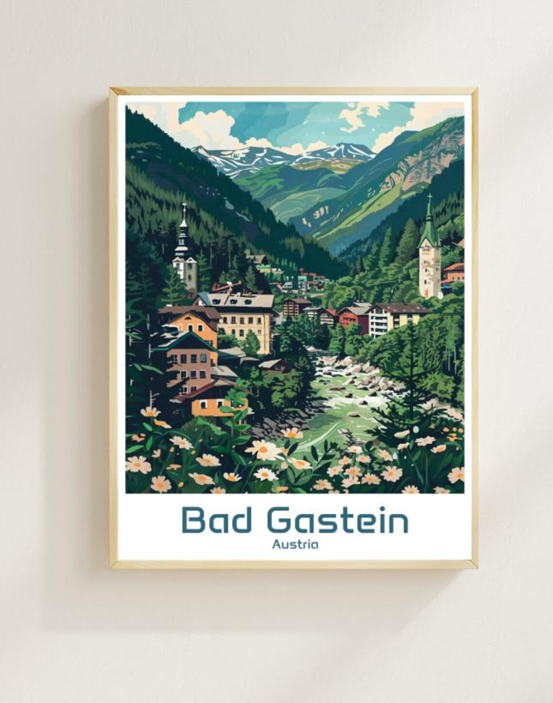 Bad Gastein Austria Alpine Valley Village Summer Travel Poster