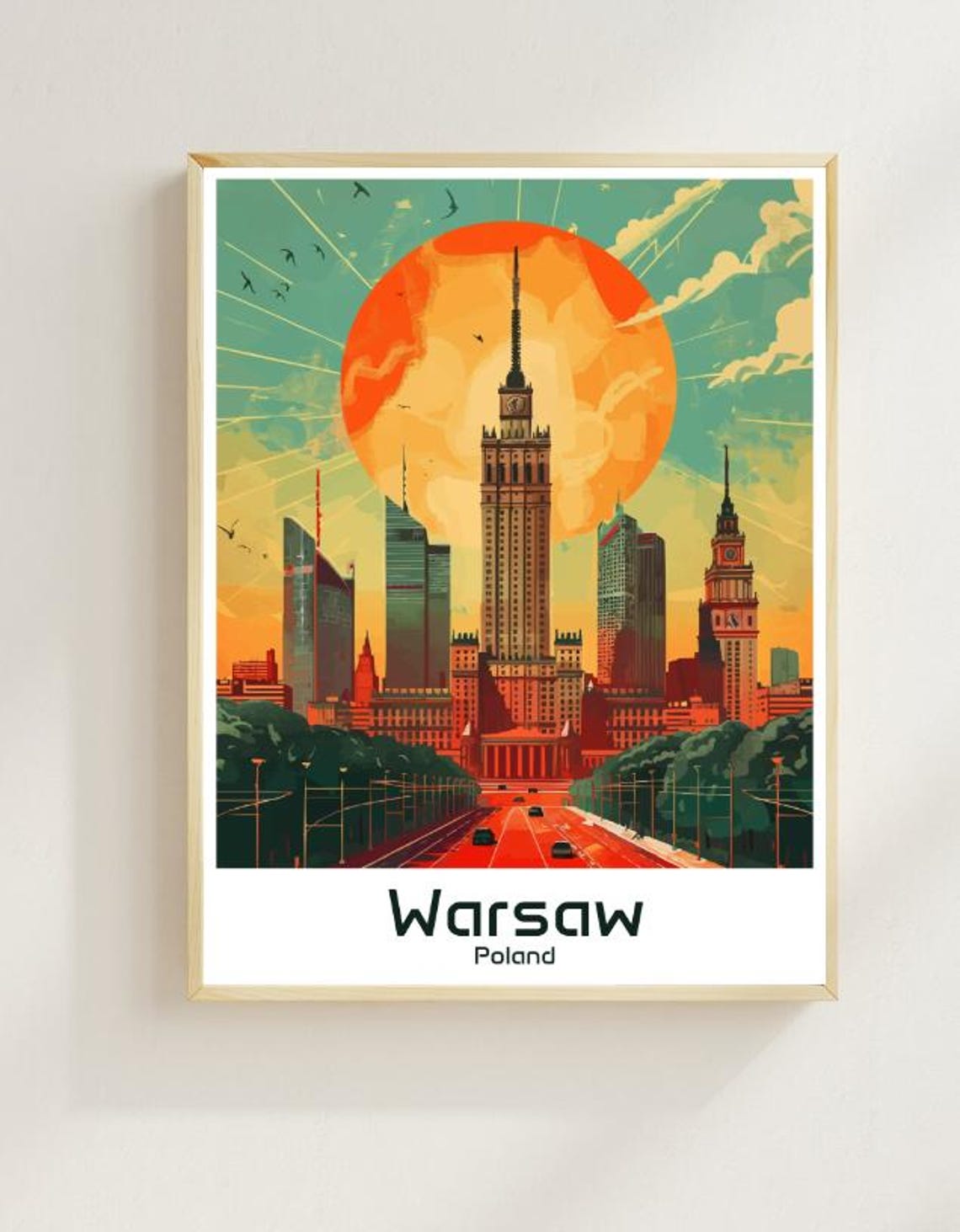 Warsaw Poland Sunset Skyline Poster With Palace Of Culture View