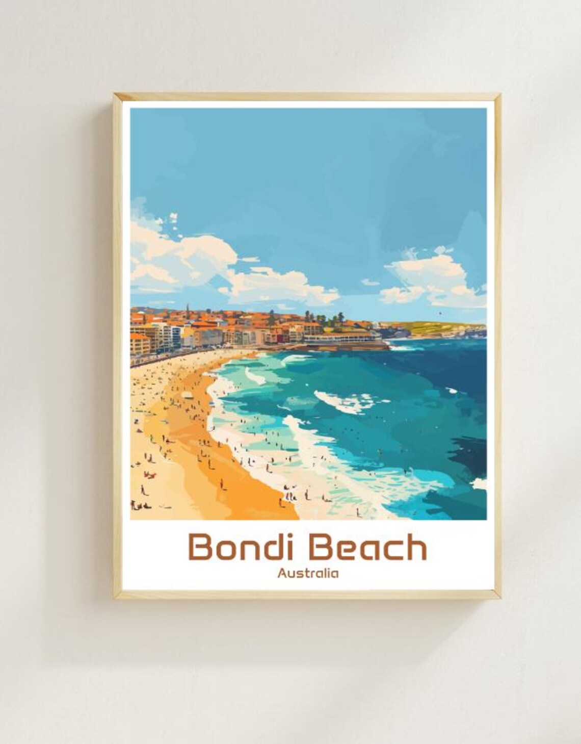 Bondi Beach Australia Turquoise Ocean Aerial Retro Travel Poster