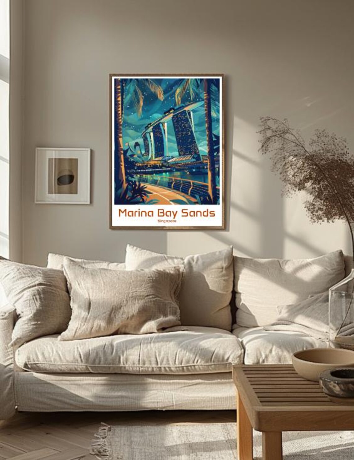 Marina Bay Sands Singapore Night Skyline Vintage Travel Poster - Image 3