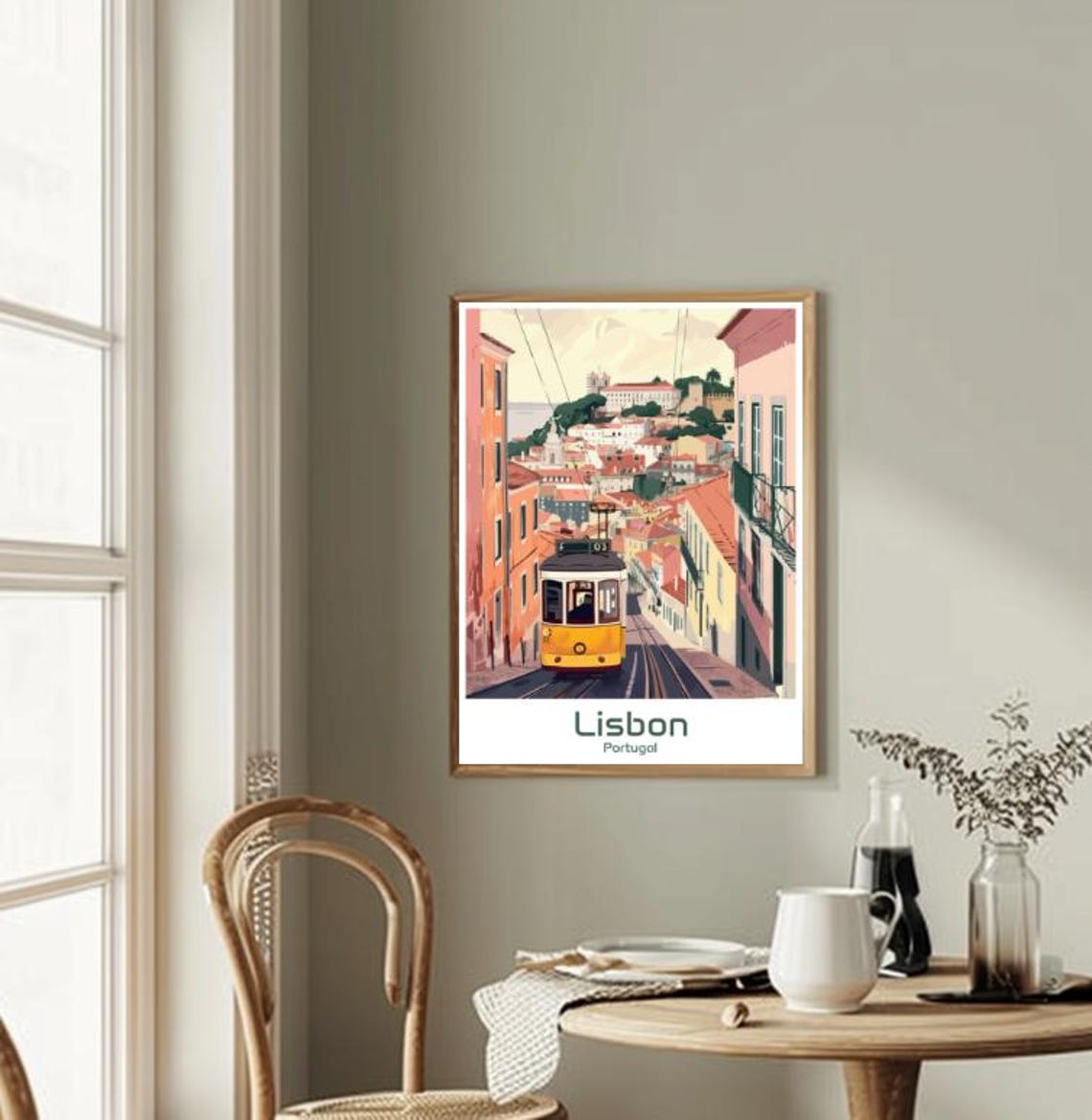 Lisbon Portugal Yellow Tram Hillside Street Vintage Style Poster - Image 2