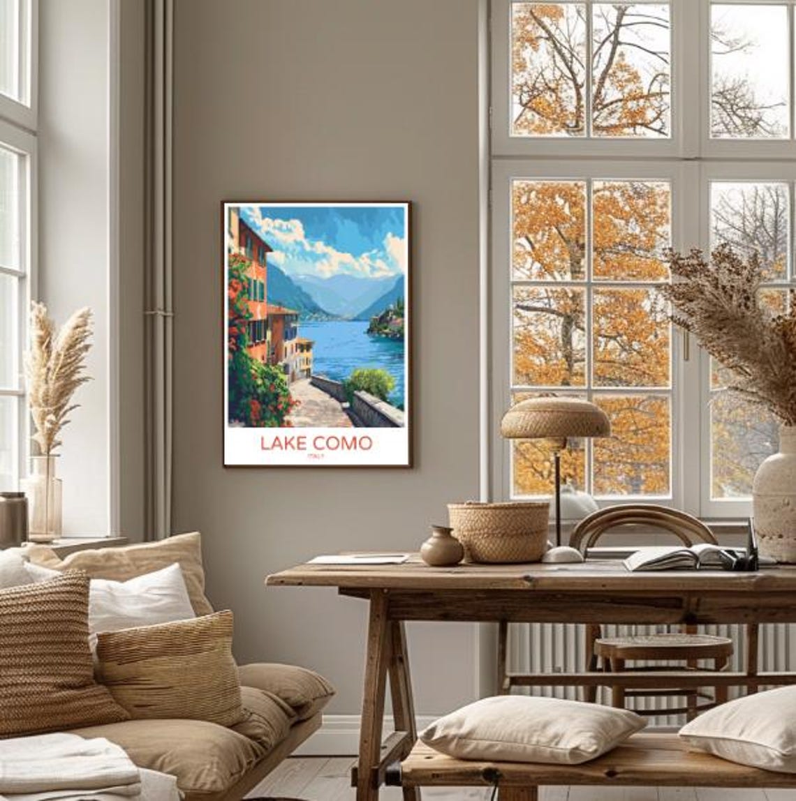Lake Como Italy Lakeside Villas Mountain Backdrop Village Path Poster - Image 4