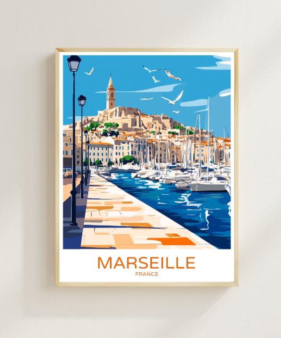 Marseille France Old Port Harbor Sailboats Quay Travel Poster