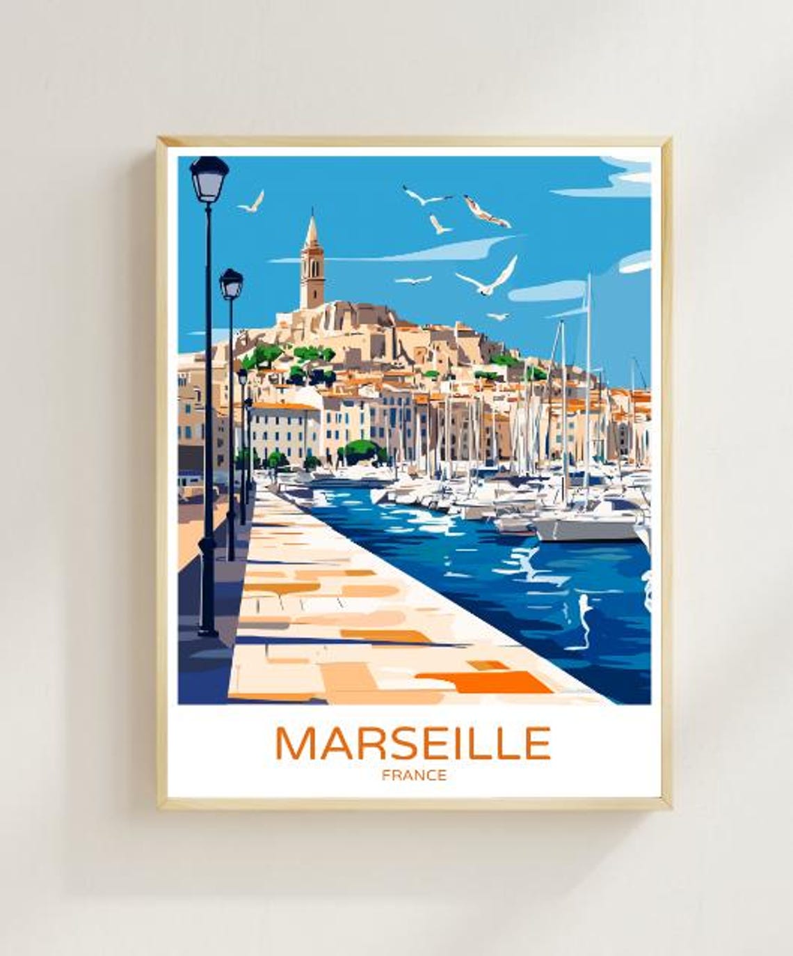 Marseille France Travel Poster Historic Port City Wall Art Old Port Print Mediterranean Seaside Decor French Architecture Artwork