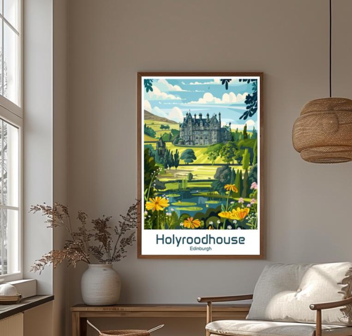 Holyroodhouse Edinburgh Palace Gardens Flowers Vintage Travel Poster - Image 4