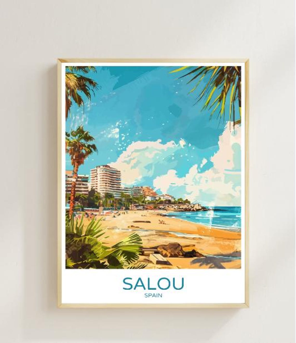 Salou Spain Beachfront Poster With Palm Trees Golden Sand Sea View