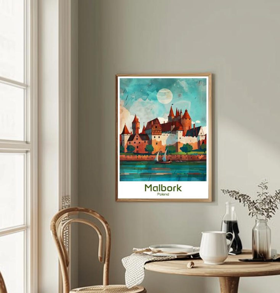 Malbork Poland Moonlit Castle Poster With Red Brick Fortress View - Image 2