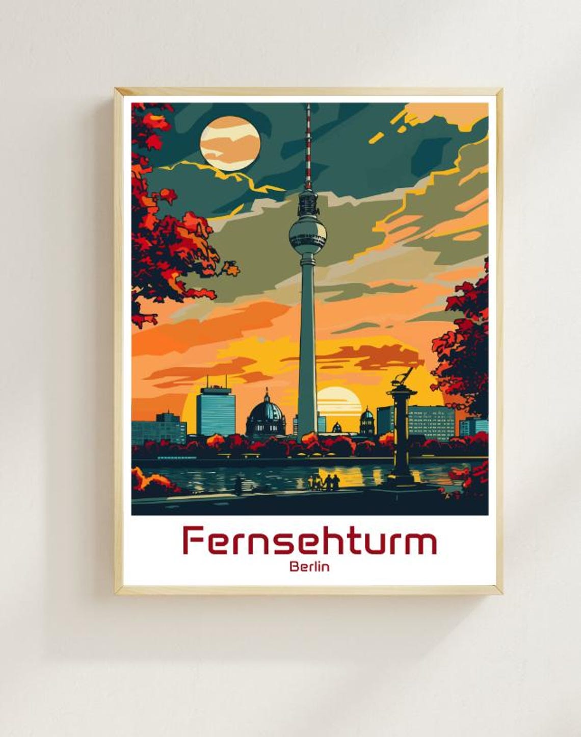 Fernsehturm Berlin Autumn Sunset River Skyline Tower View Poster