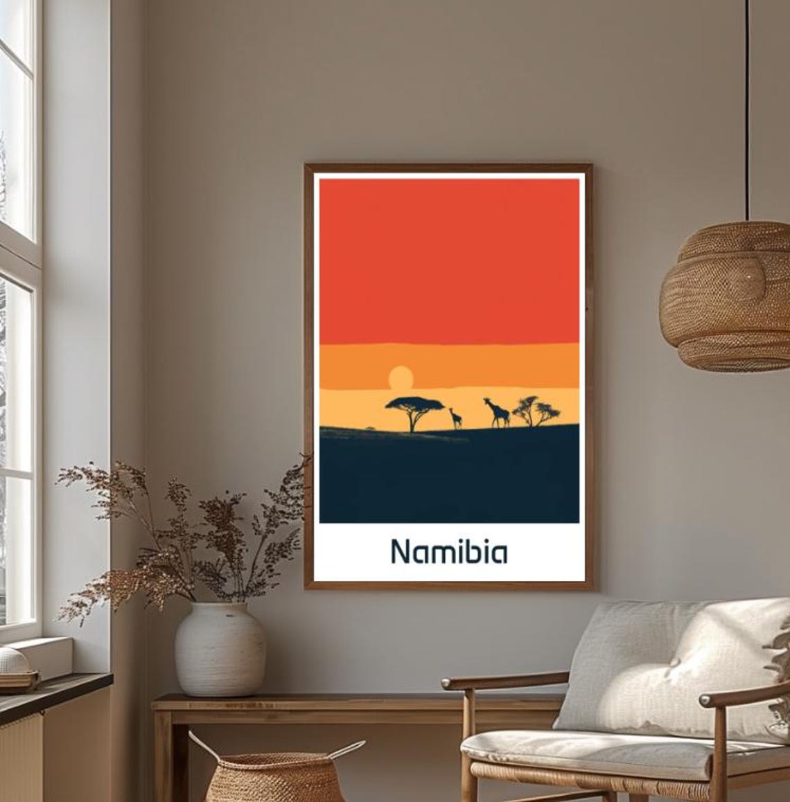 Namibia African Desert Sunset Giraffe Silhouette Minimal Travel Poster - Image 4
