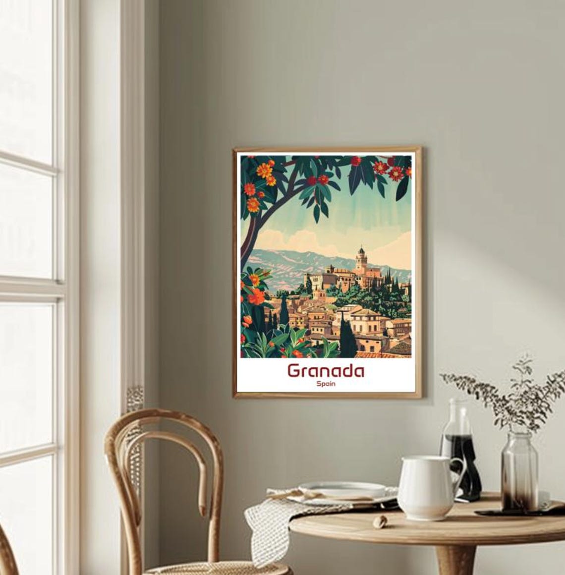 Romantic Granada Spain Alhambra Palace Blossom View Art Poster - Image 2