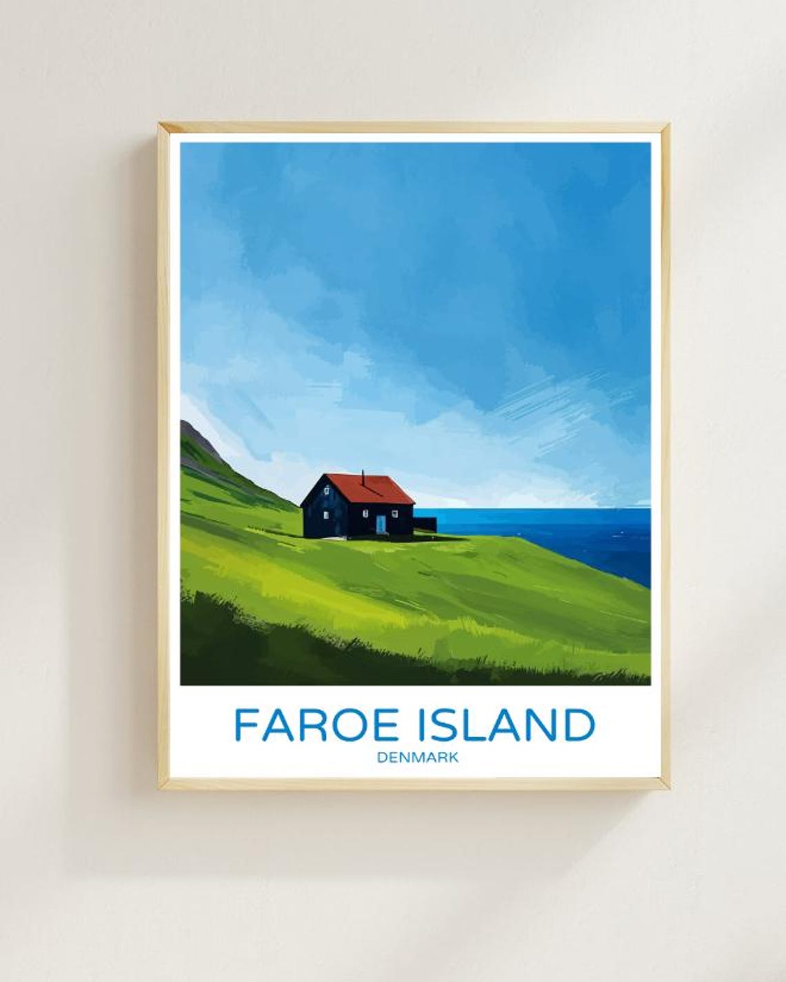 Faroe Island Denmark Lone Cliffside House Ocean View Art Poster