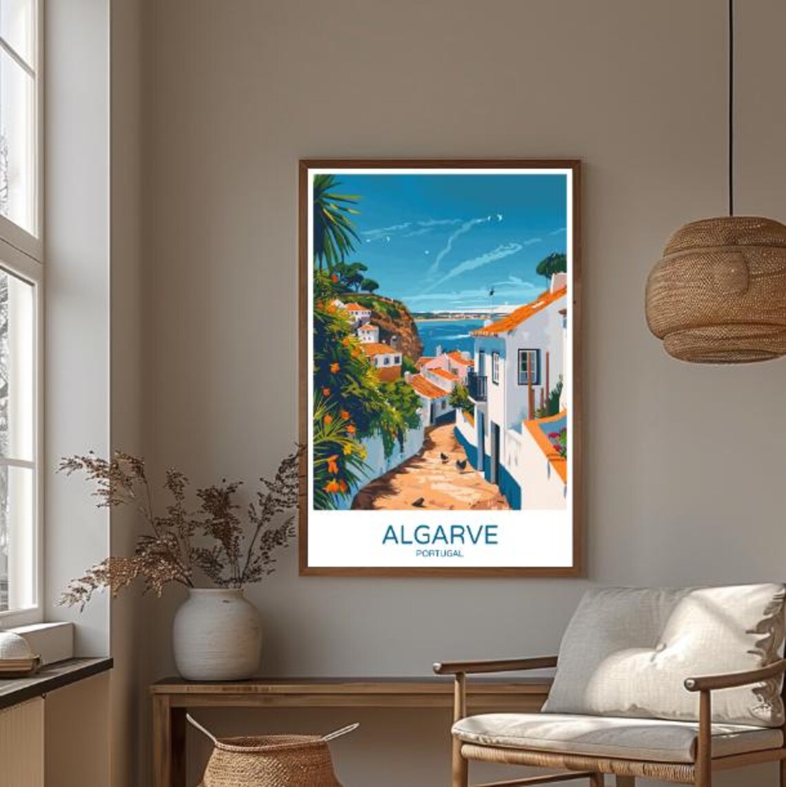 Algarve Portugal White Village Lane Ocean View Coastal Street Poster - Image 3