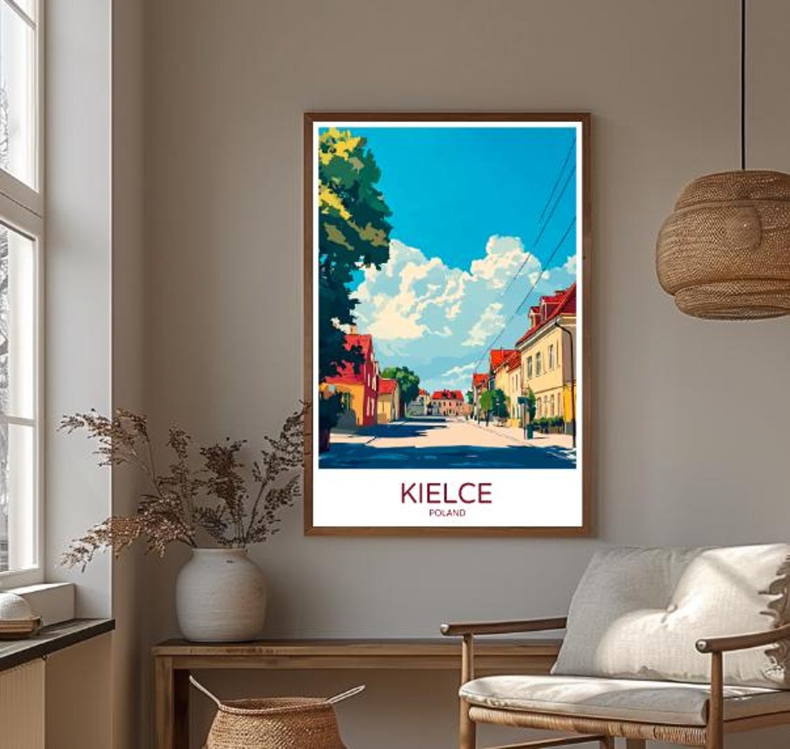 Kielce Poland Travel Poster with a Sunny Old Street and Red Rooftops - Image 3