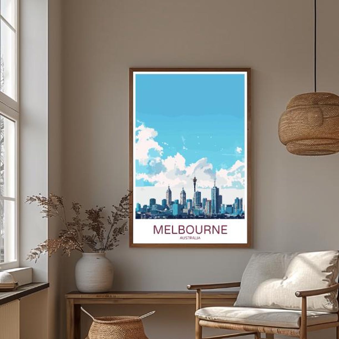 Melbourne Australia Modern Skyline Blue Clouds Cityscape Travel Poster - Image 3