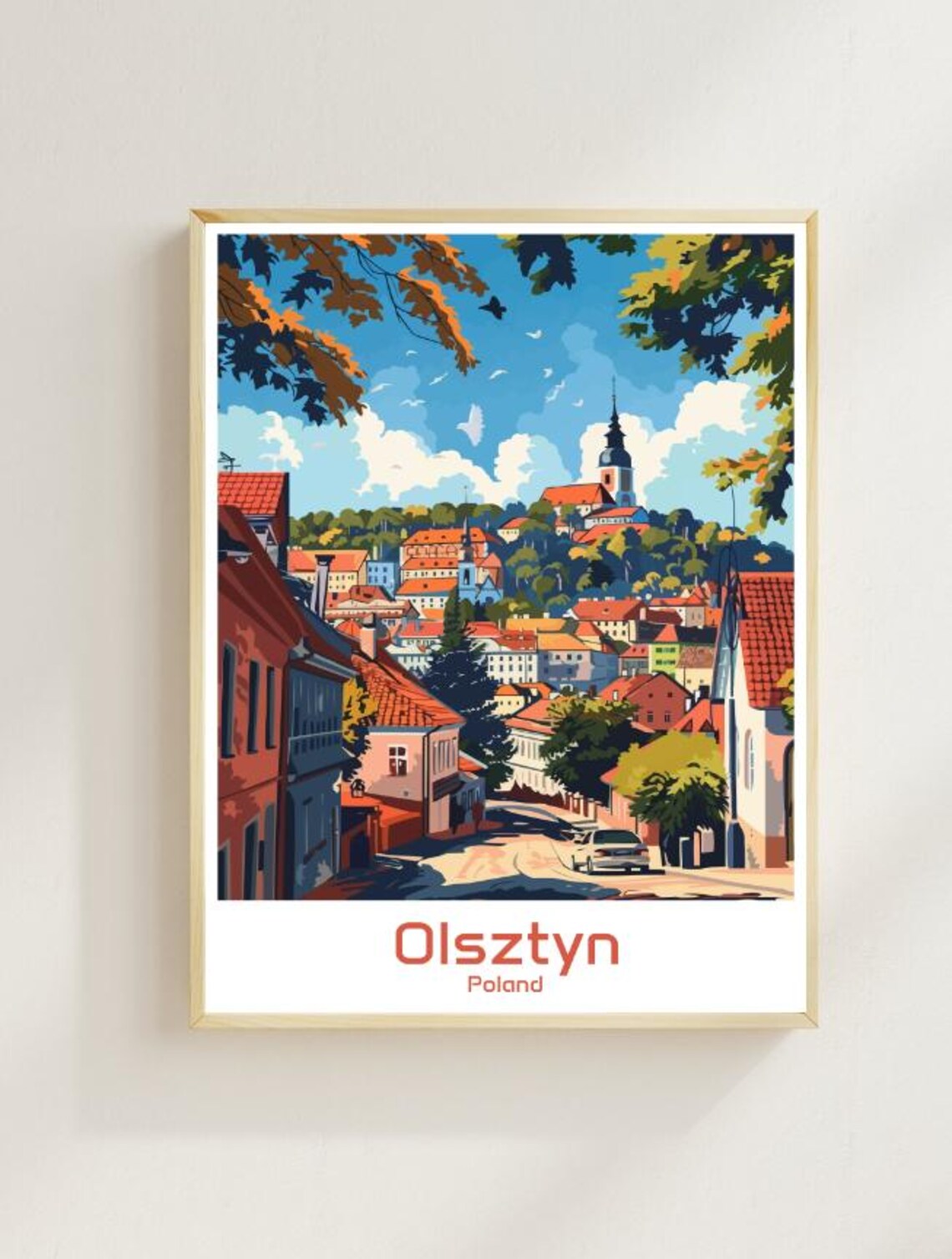 Olsztyn Poland Old Town Castle Hill Street Scene Vintage Travel Poster