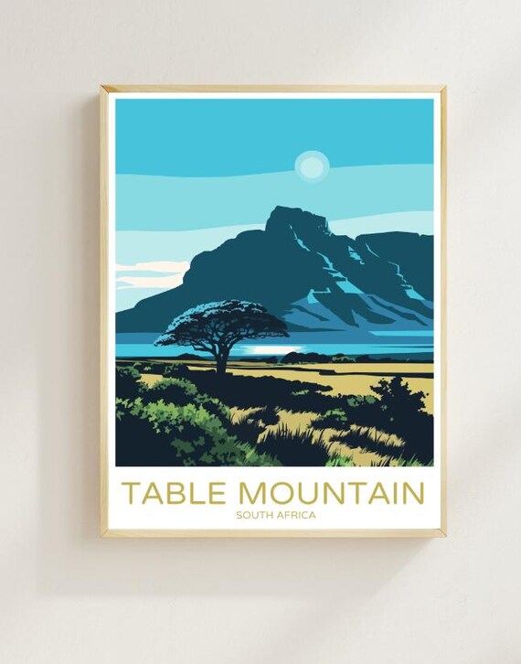 Table Mountain Travel Poster Iconic Natural Wonder Of South Africa Wall Art Scenic View Travel Gift