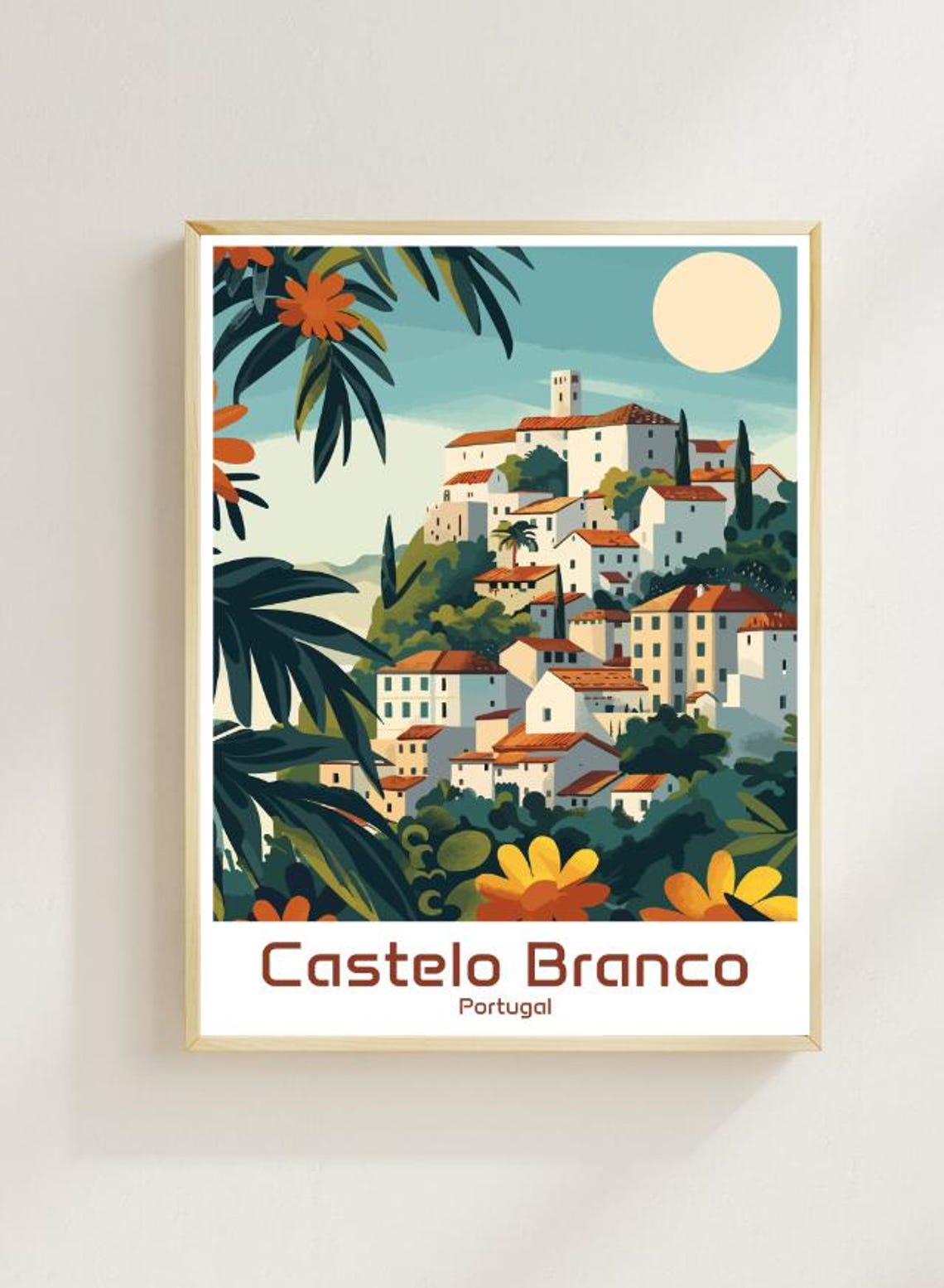 Castelo Branco Portugal Hilltop Whitewashed Village Moonlight Poster