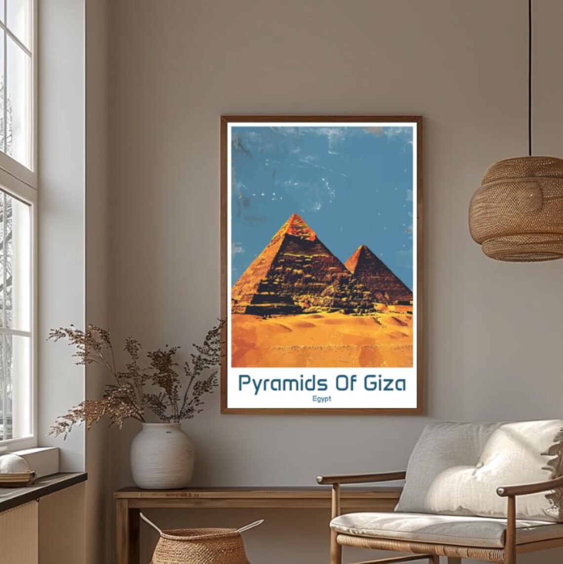 Pyramids Of Giza Egypt In Desert Golden Sunset Vintage Poster - Image 4