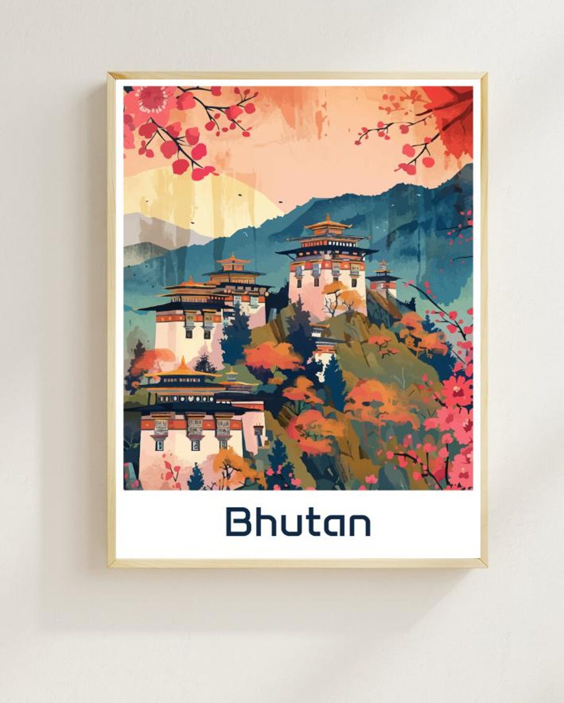 Bhutan Himalayan Dzong Fortresses Among Autumn Mountains Poster