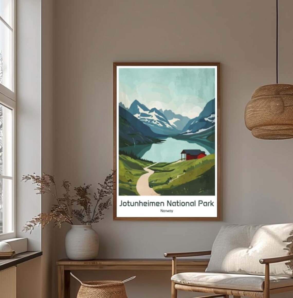 Jotunheimen National Park Norway Alpine Lake Red Cabin Poster - Image 4