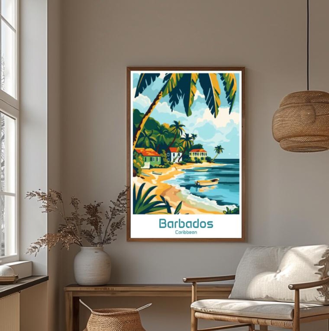 Barbados Caribbean Tropical Beach Palms and Boats Travel Poster - Image 4
