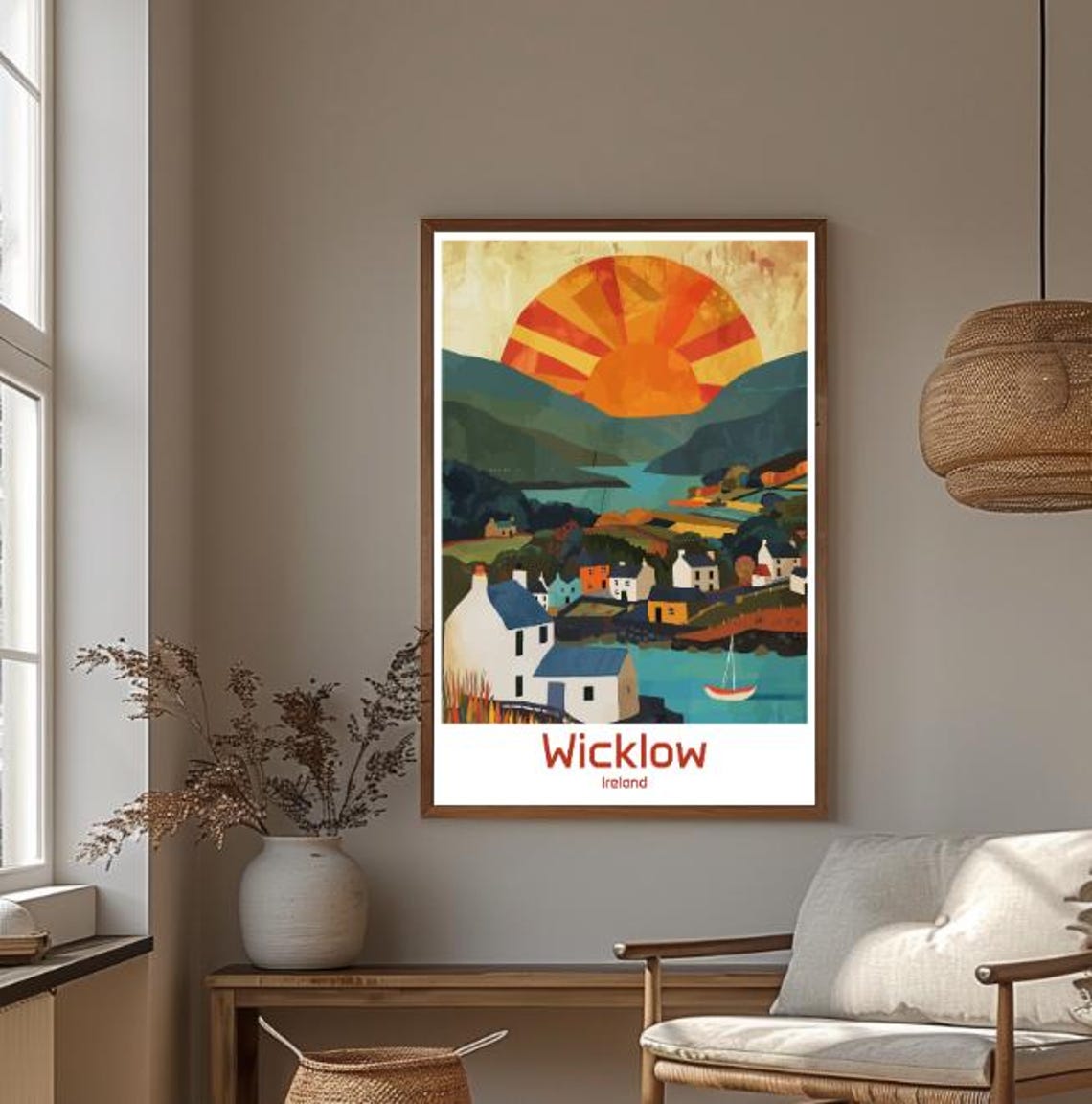 Wicklow Ireland Harbor Village Sunset Boats Coastal Scene Poster - Image 4
