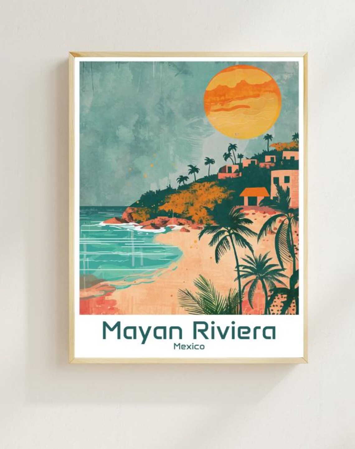 Mayan Riviera Mexico Tropical Beach Sunset Palms Mexico Travel Poster