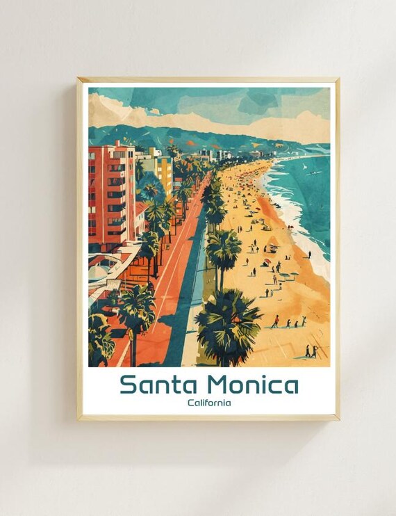 Santa Monica California Beach Palm Lined Boulevard View Poster