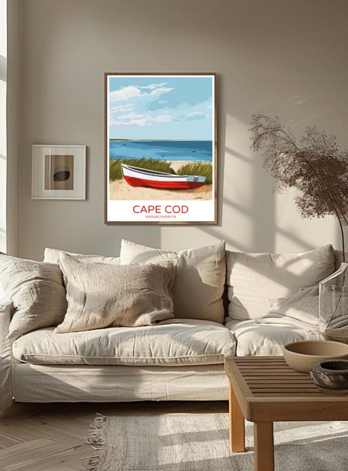 Cape Cod Massachusetts Red Boat on Beach Dunes Travel Poster - Image 2