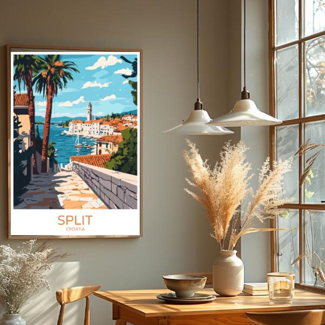 Split Croatia Waterfront Harbor Poster With Palm Trees Old Town View - Image 2