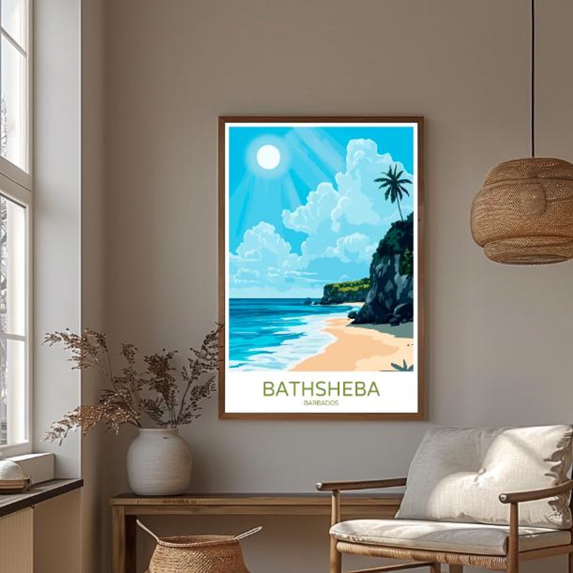 Bathsheba Barbados Sunny Cliff Beach Palm Caribbean Art Poster - Image 3