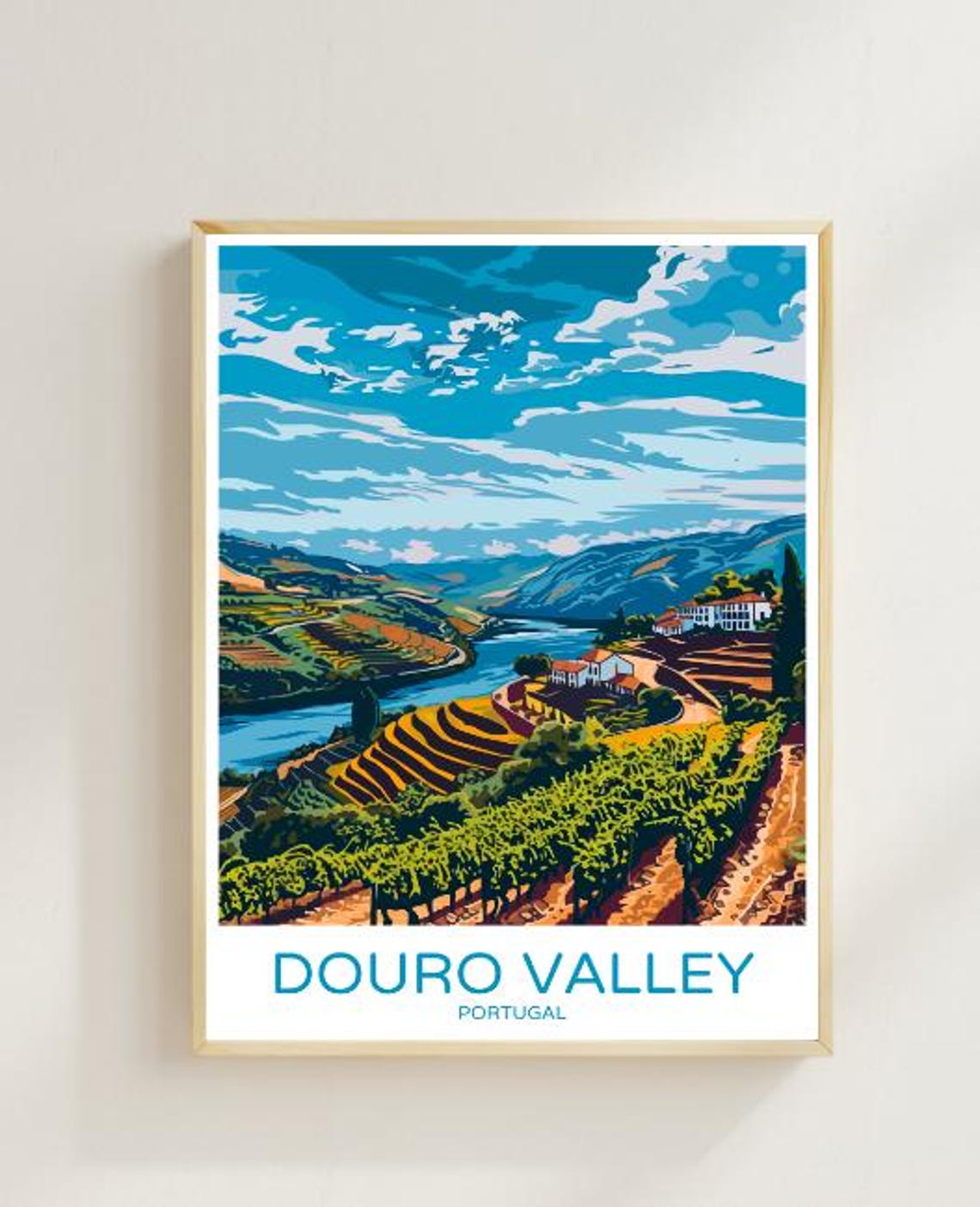 Douro Valley Portugal Terraced Vineyards River Travel Poster