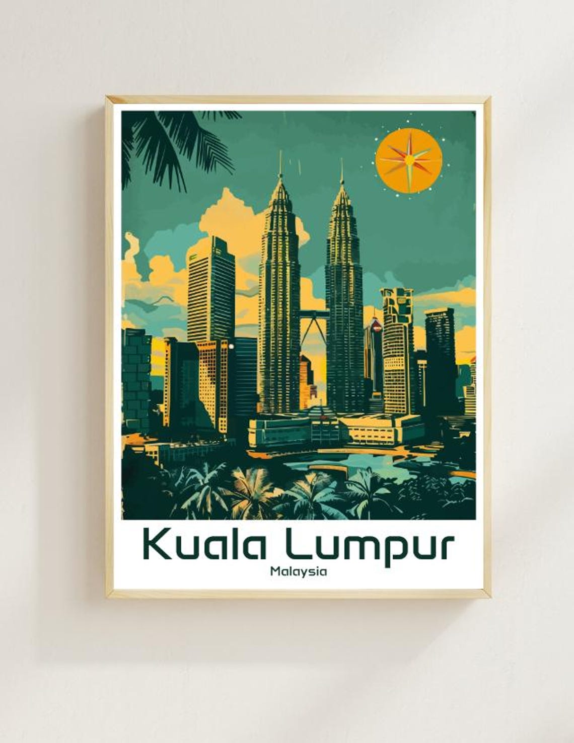 Kuala Lumpur Malaysia Petronas Twin Towers Skyline Palms Poster