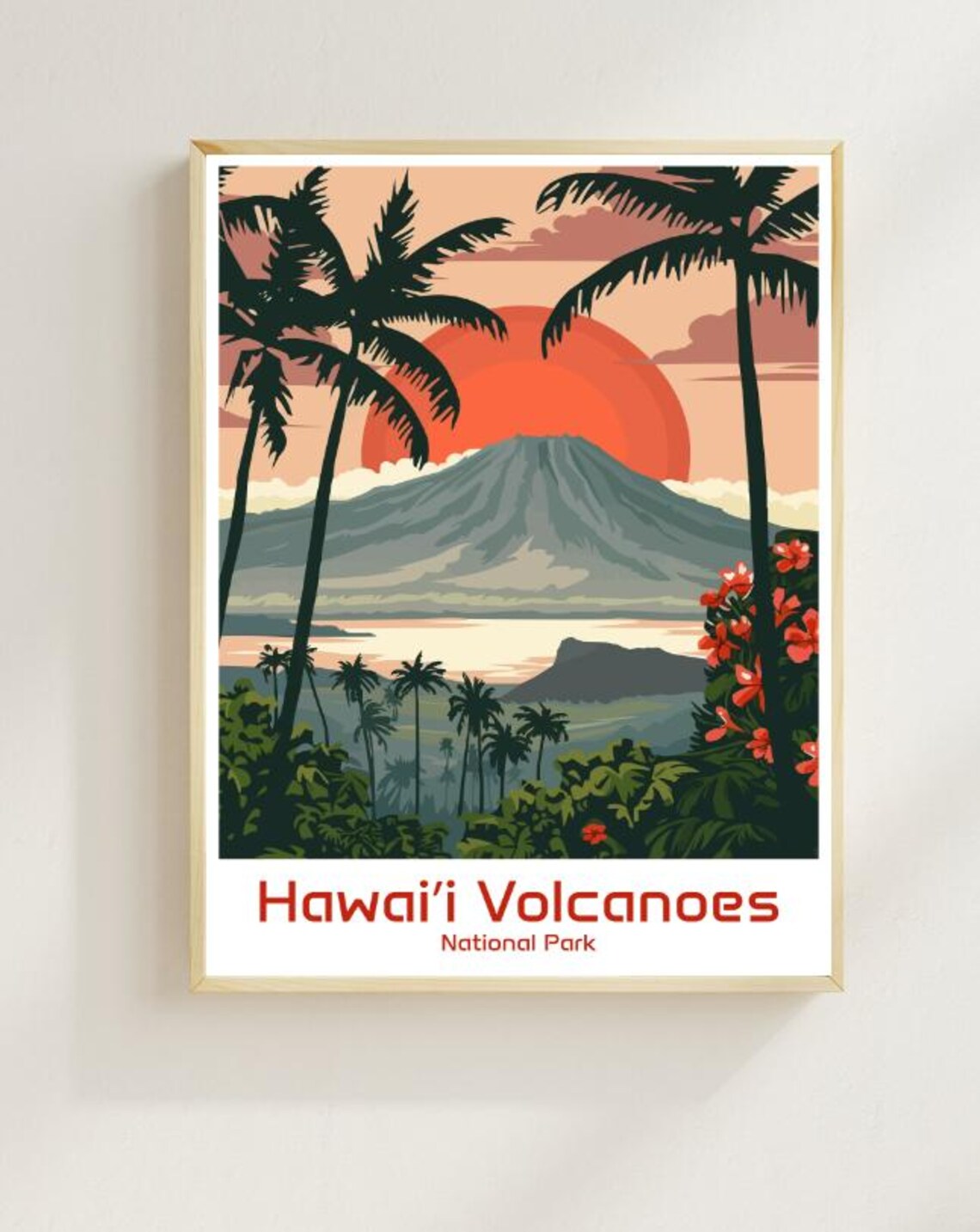 Hawaii Volcanoes National Park Big Island Sunset Palm Trees Poster