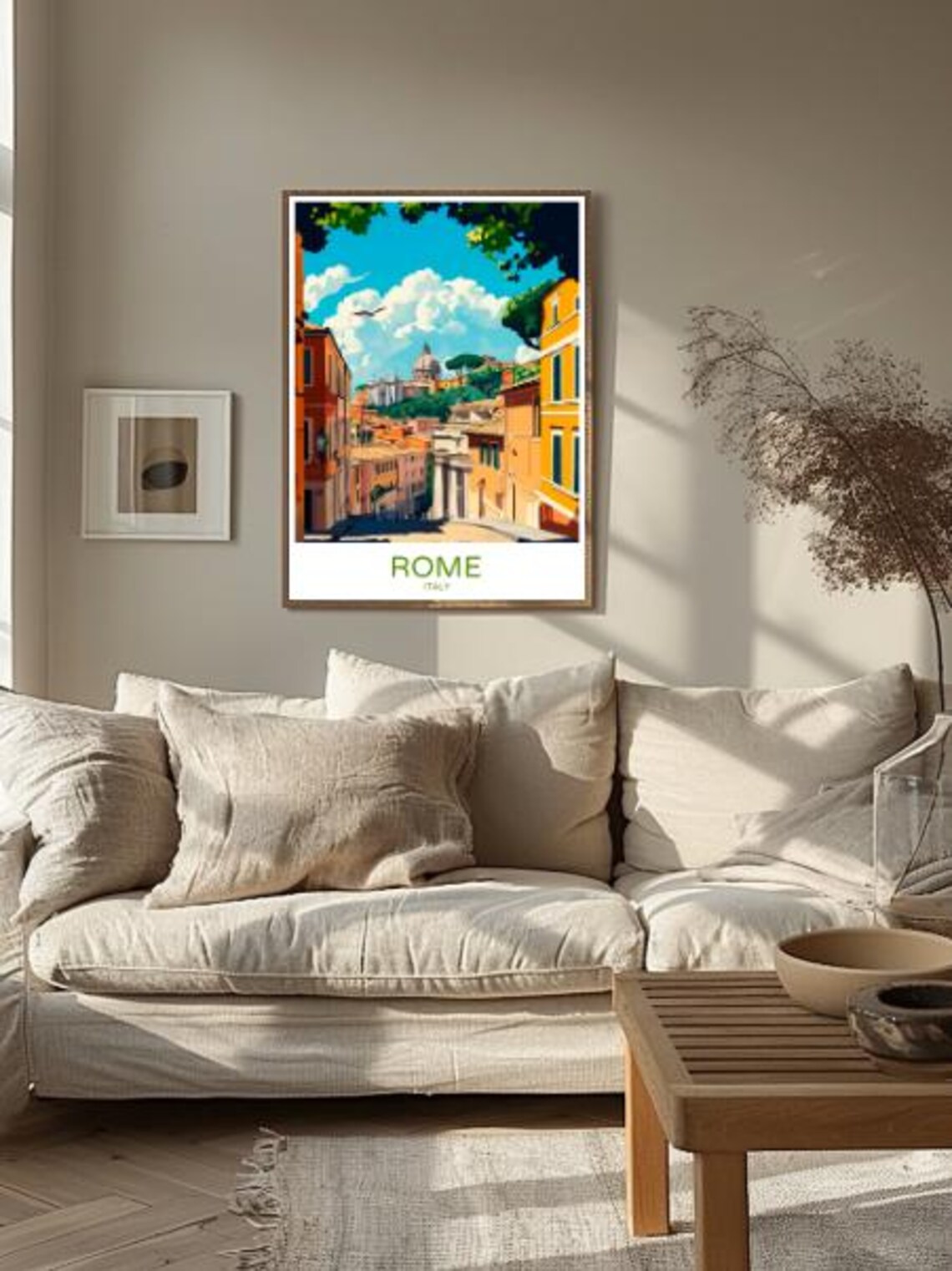 Rome Historic Street with Domed Church Under Blue Sky Poster - Image 2
