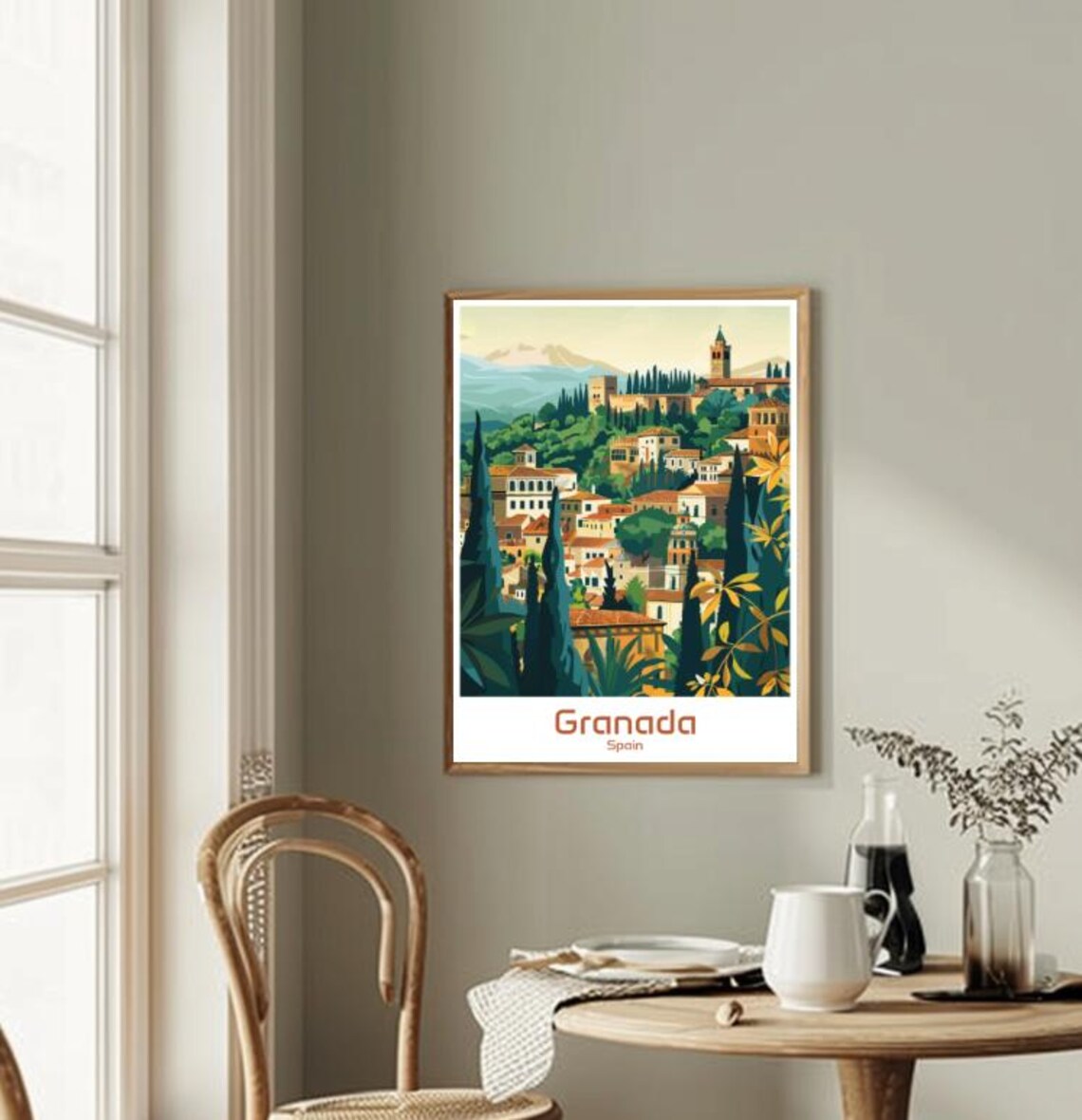 Granada Spain Alhambra Palace Hillside Rooftops Vintage Travel Poster - Image 2