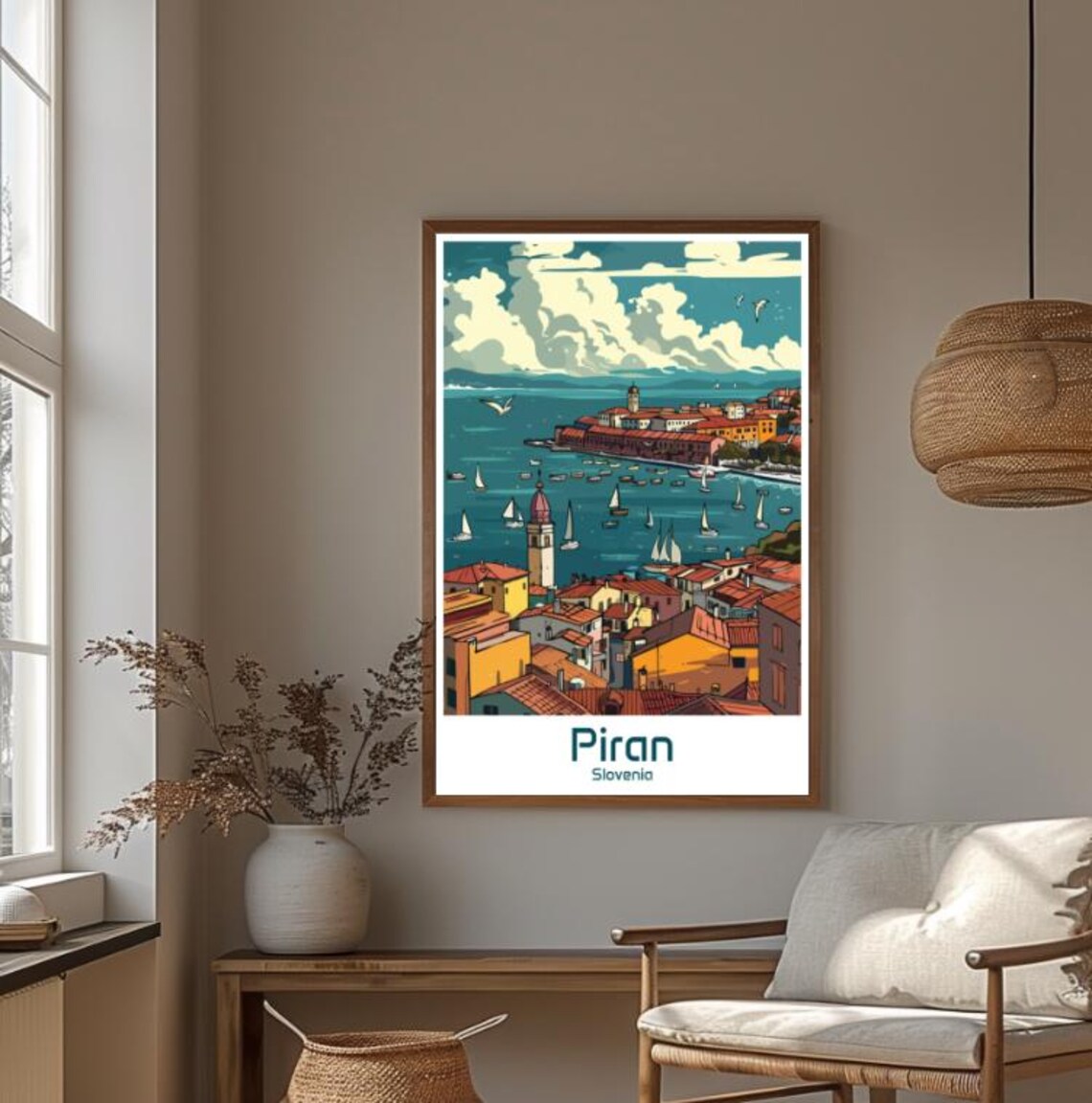 Piran Slovenia Adriatic Coast Town And Sailboats Bay Scene Poster - Image 4